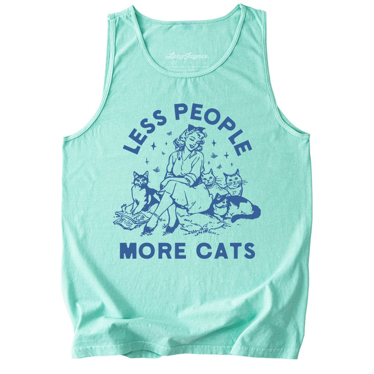 Less People More Cats Comfort Colors Graphic Tank Top - Island Reef