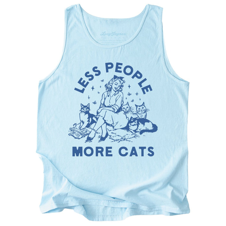 Less People More Cats Comfort Colors Graphic Tank Top - Chambray