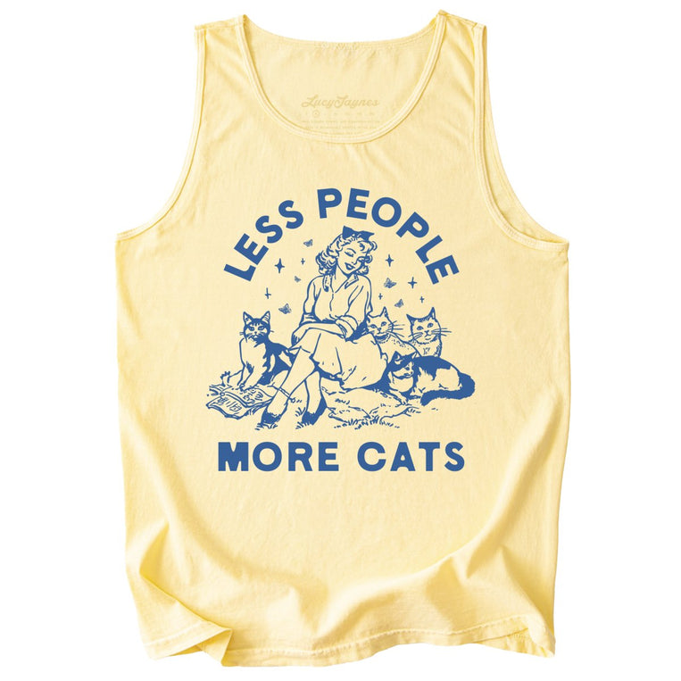 Less People More Cats Comfort Colors Graphic Tank Top - Butter