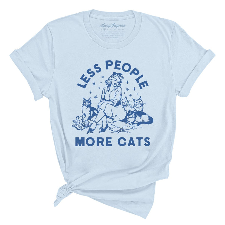 Less People More Cats Graphic Tee - Light Blue