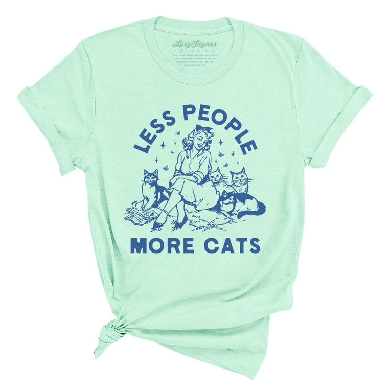 Less People More Cats Graphic Tee - Heather Mint