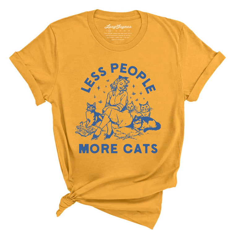 Less People More Cats Graphic Tee - Mustard