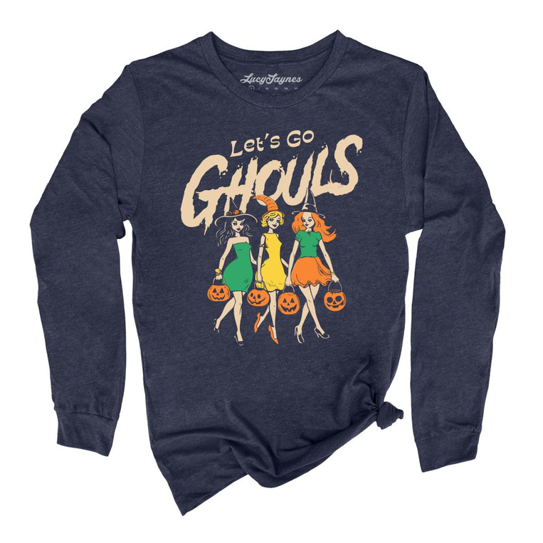 Let's Go Ghouls Graphic Long Sleeve Tee - Heather Navy