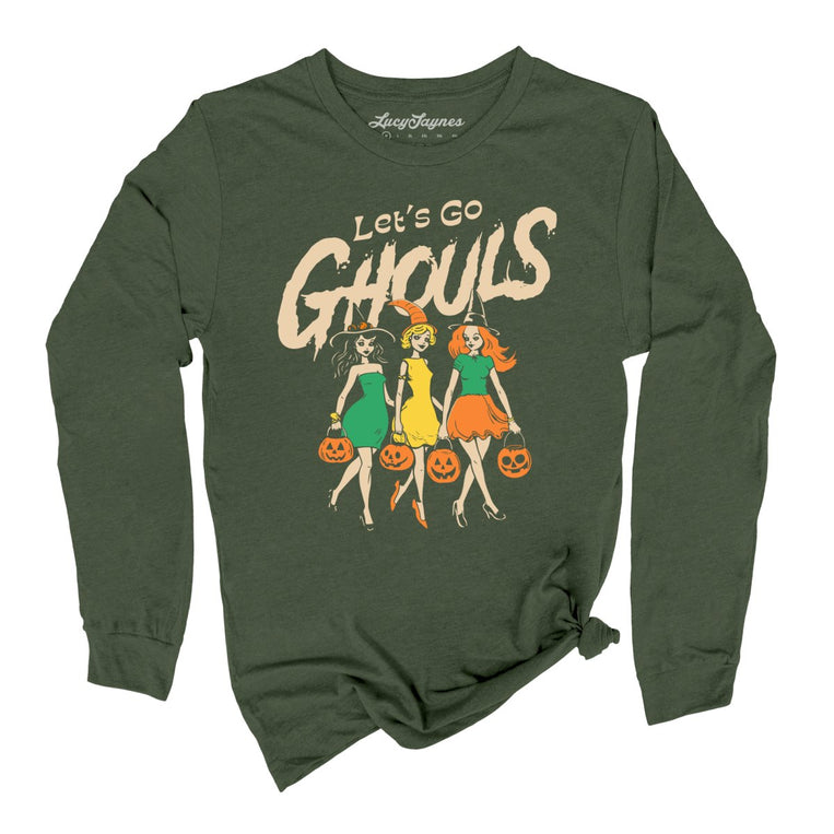 Let's Go Ghouls Graphic Long Sleeve Tee - Military Green