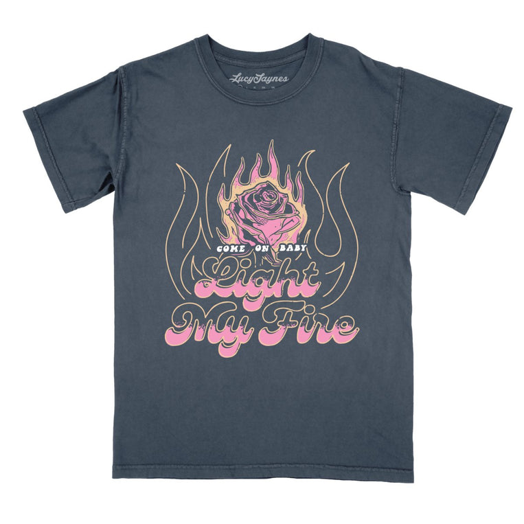 Light My Fire Comfort Colors Graphic Tee - Denim