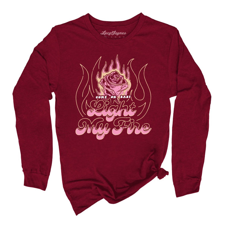 Light My Fire Graphic Long Sleeve Tee - Cardinal