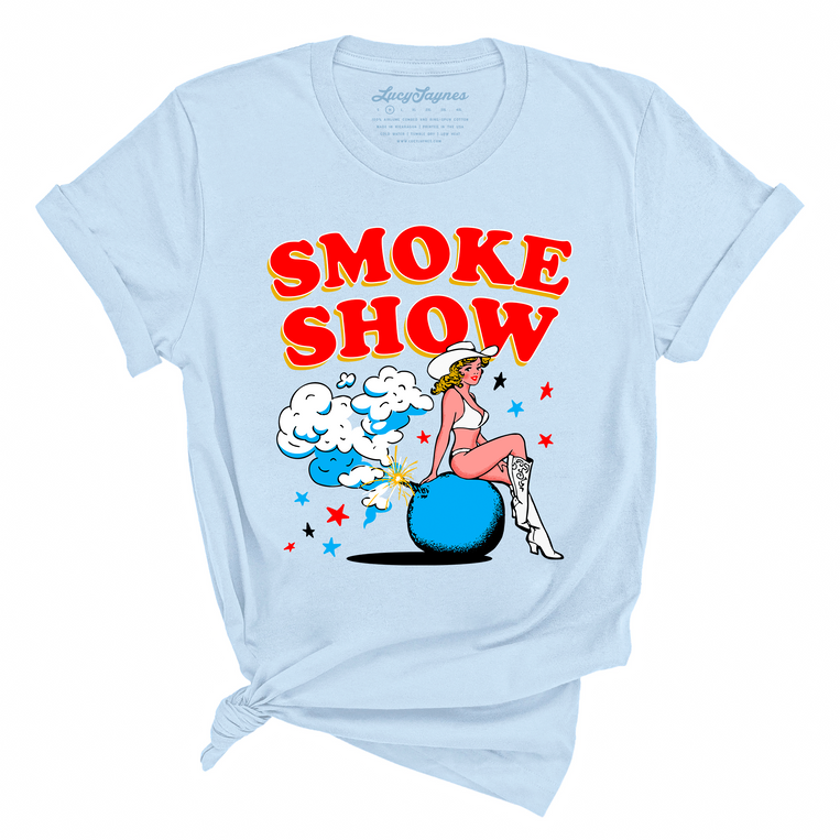 Smoke Show Babe Graphic Tee - Light Blue