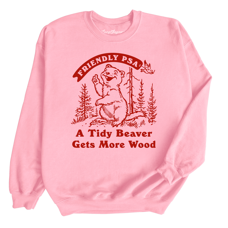 A Tidy Beaver Gets More Wood Graphic Sweatshirt - Light Pink