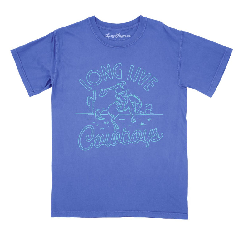 Long Live Cowboys Comfort Colors Graphic Tee - Flo Blue