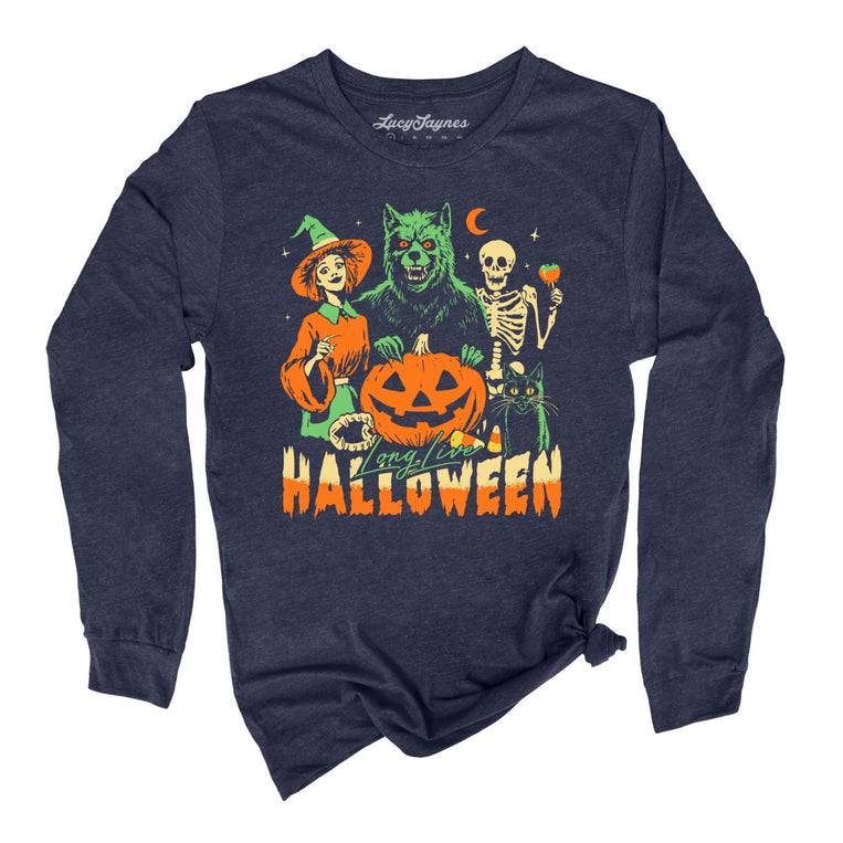 Long Live Halloween Graphic Long Sleeve Tee - Heather Navy