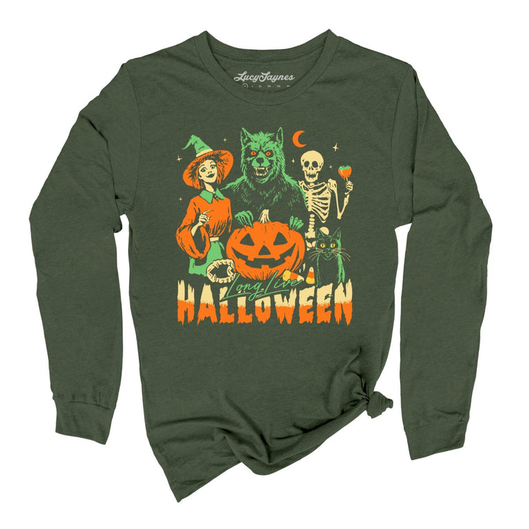 Long Live Halloween Graphic Long Sleeve Tee - Military Green