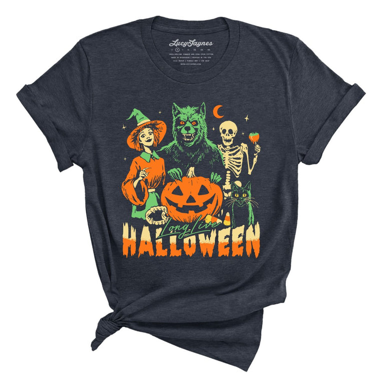 Long Live Halloween Graphic Tee - Heather Midnight Navy