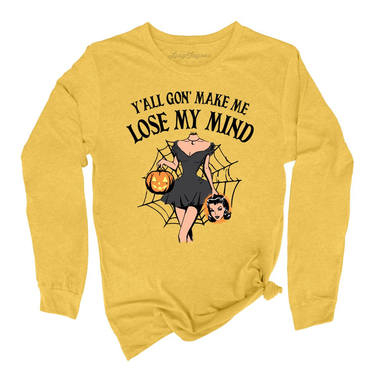 Lose My Mind Graphic Long Sleeve Tee - Heather Yellow Gold