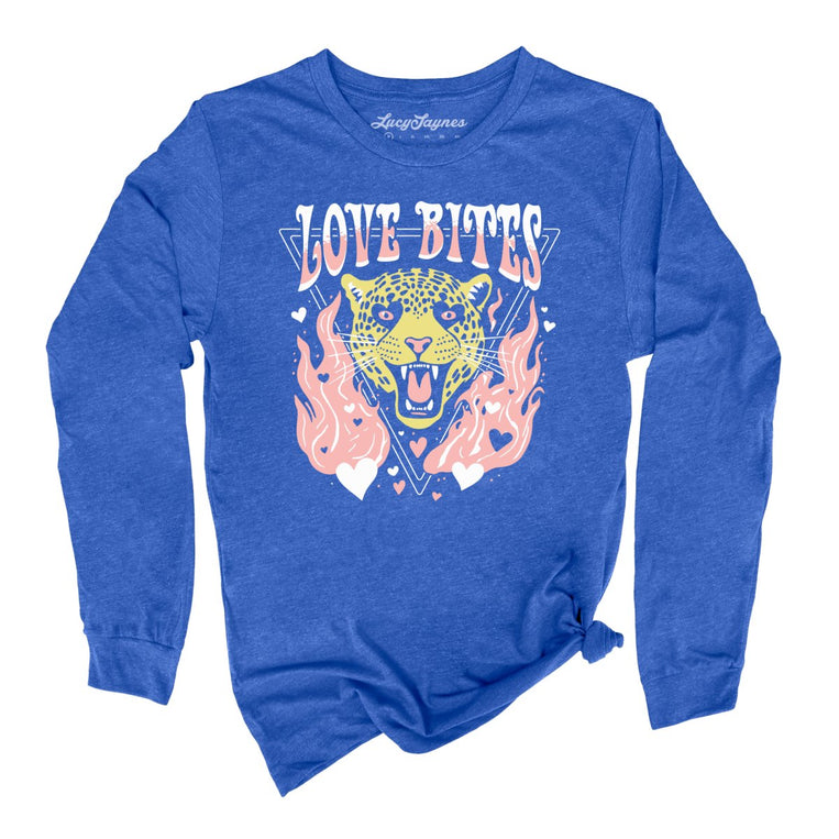 Love Bites Graphic Long Sleeve Tee - Heather True Royal