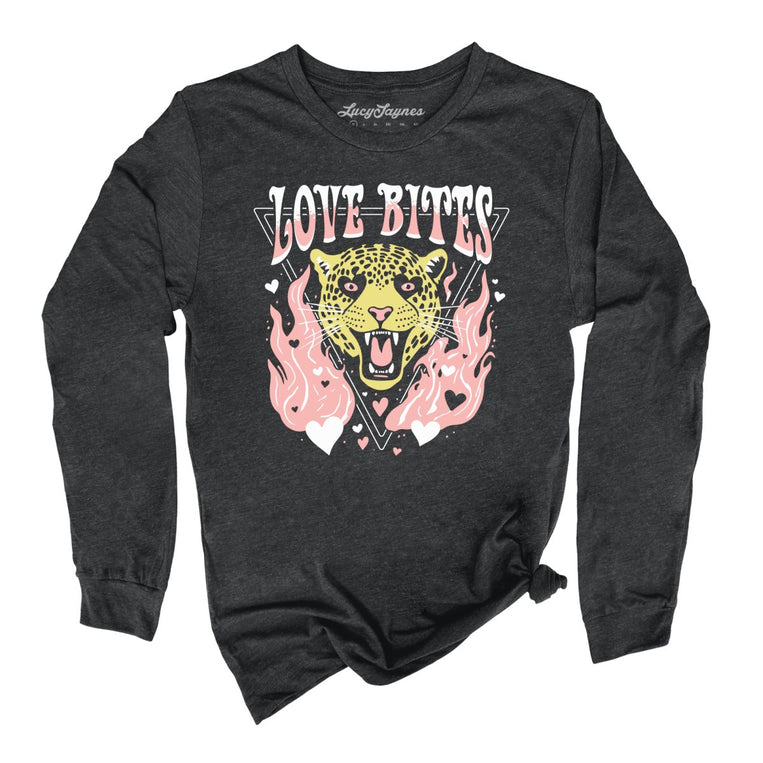 Love Bites Graphic Long Sleeve Tee - Dark Grey Heather