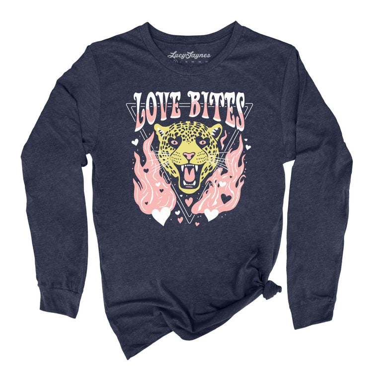 Love Bites Graphic Long Sleeve Tee - Heather Navy