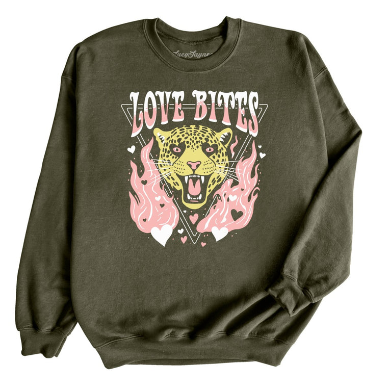 Love Bites Graphic Sweatshirt - Military Green