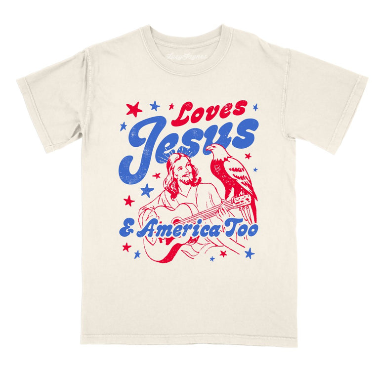 Loves Jesus And America Too Comfort Colors Graphic Tee - Ivory