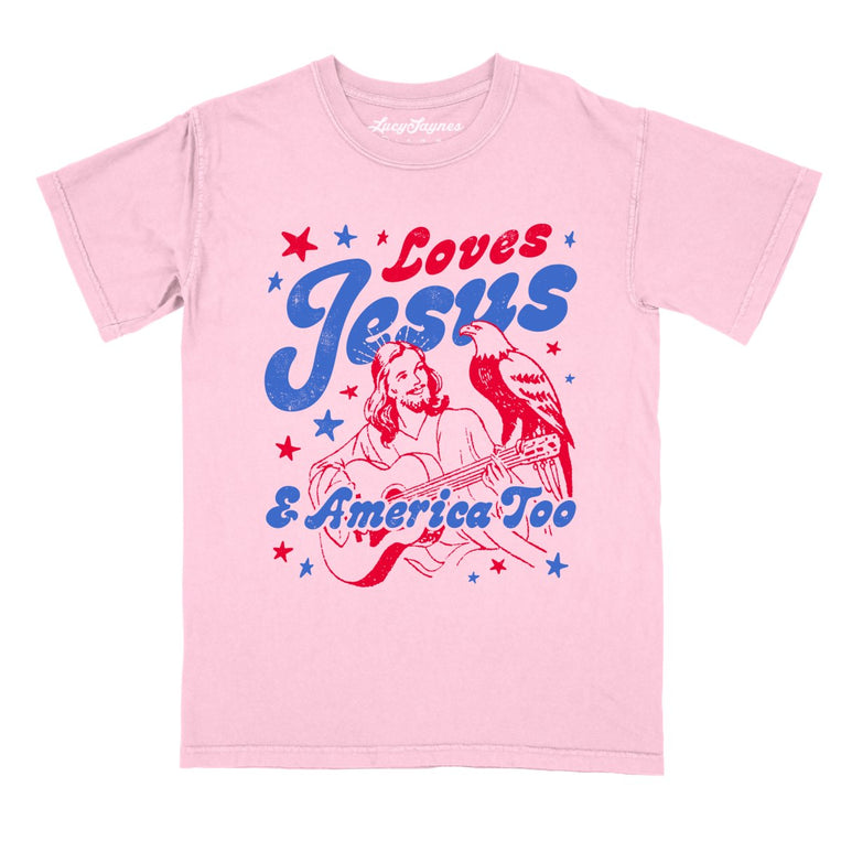 Loves Jesus And America Too Comfort Colors Graphic Tee - Blossom