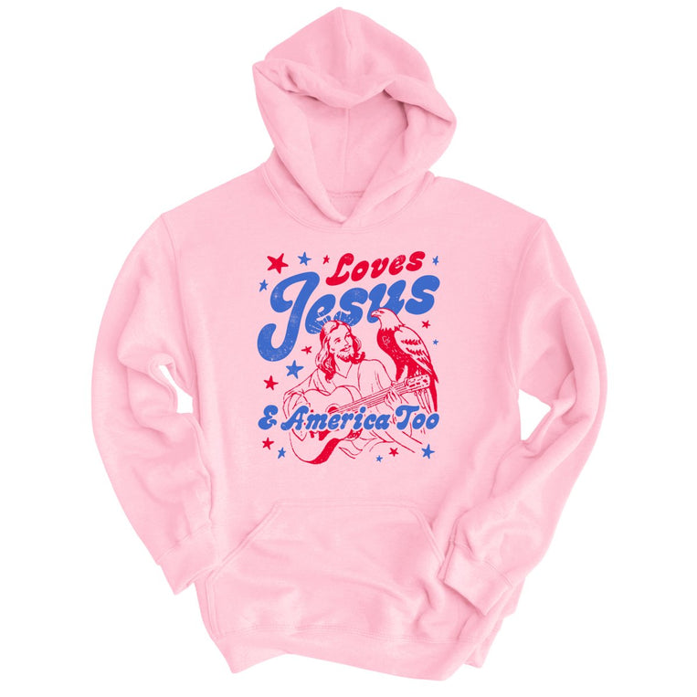 Loves Jesus And America Too Graphic Hoodie - Light Pink