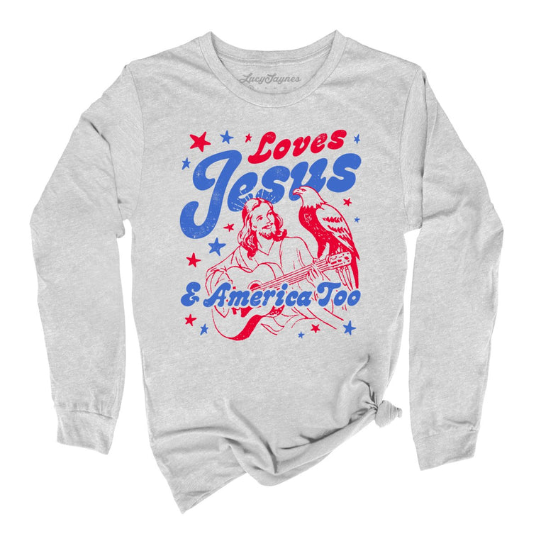 Loves Jesus And America Too Graphic Long Sleeve Tee - Athletic Heather