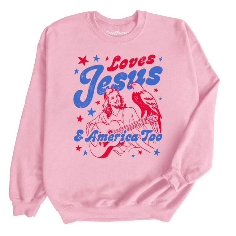 Loves Jesus And America Too Graphic Sweatshirt - Light Pink