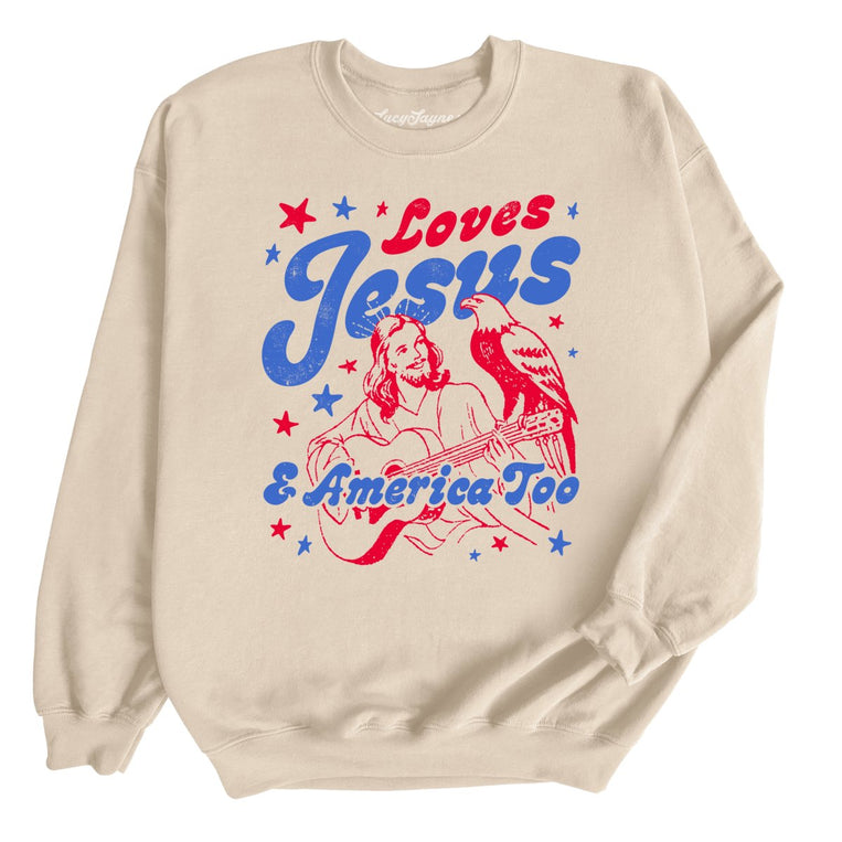 Loves Jesus And America Too Graphic Sweatshirt - Sand