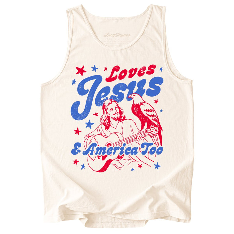 Loves Jesus And America Too Comfort Colors Graphic Tank Top - Ivory