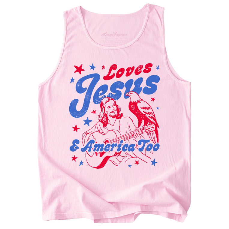 Loves Jesus And America Too Comfort Colors Graphic Tank Top - Blossom