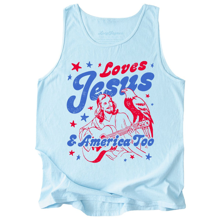 Loves Jesus And America Too Comfort Colors Graphic Tank Top - Chambray