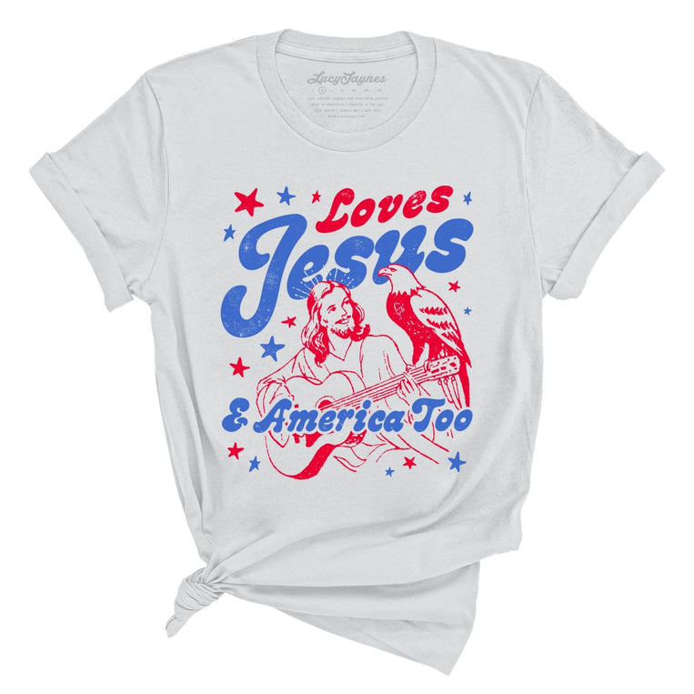 Loves Jesus And America Too Graphic Tee - Silver