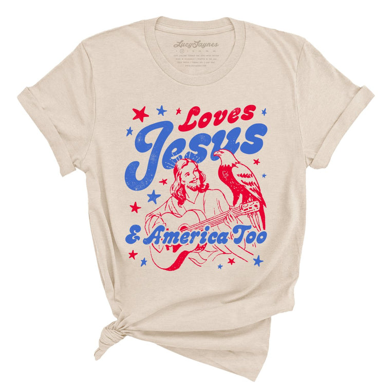 Loves Jesus And America Too Graphic Tee - Soft Cream