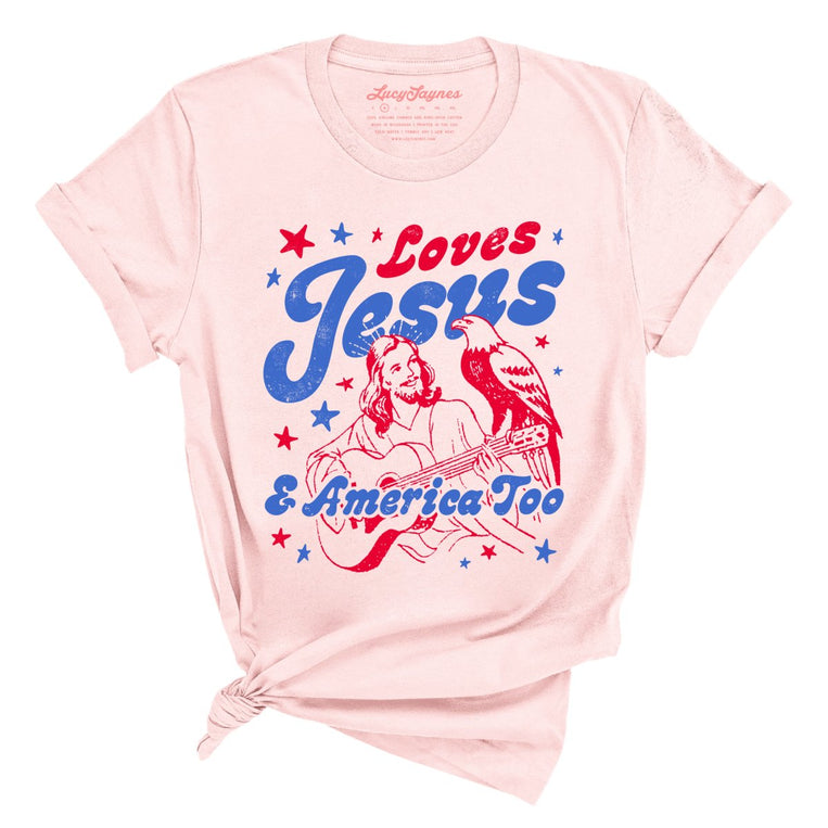 Loves Jesus And America Too Graphic Tee - Soft Pink