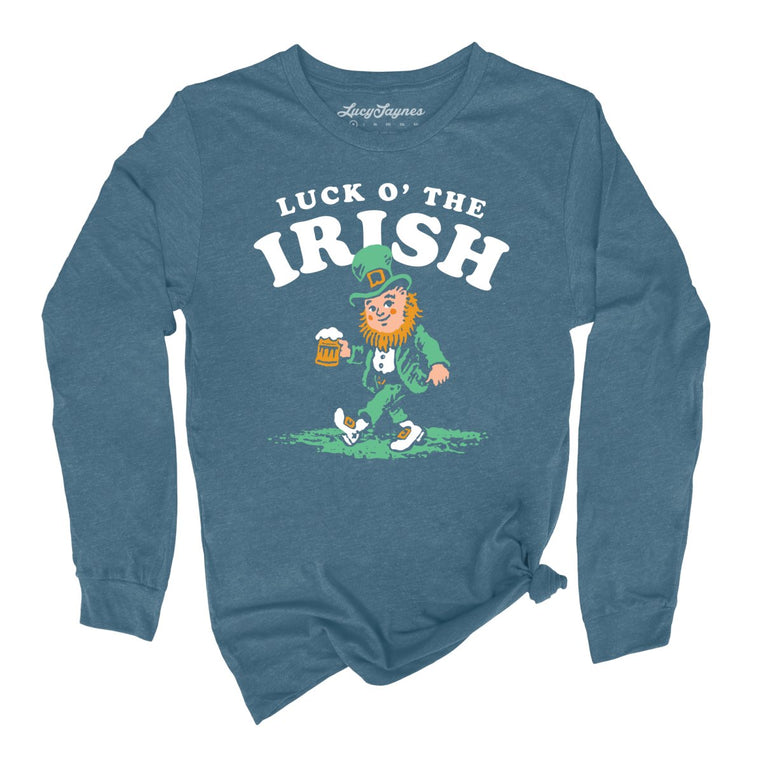 Luck O' The Irish Graphic Long Sleeve Tee - Heather Deep Teal