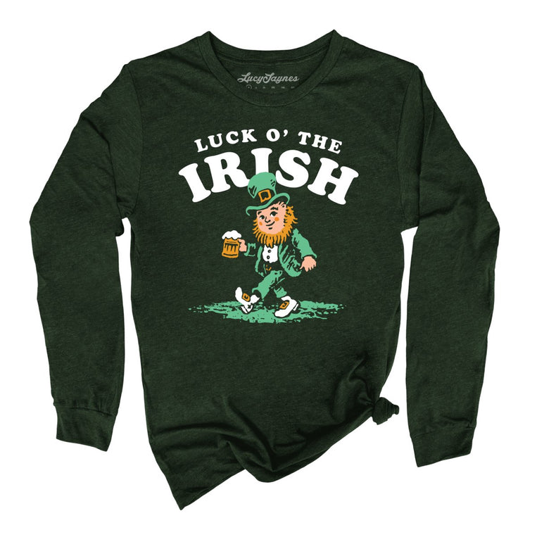 Luck O' The Irish Graphic Long Sleeve Tee - Heather Forest