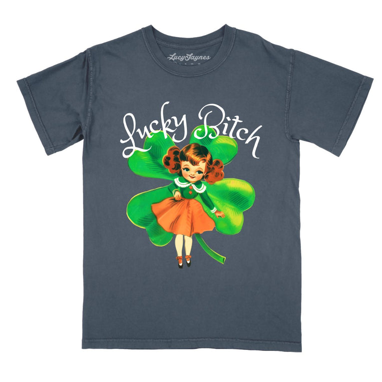 Lucky Bitch Comfort Colors Graphic Tee - Denim