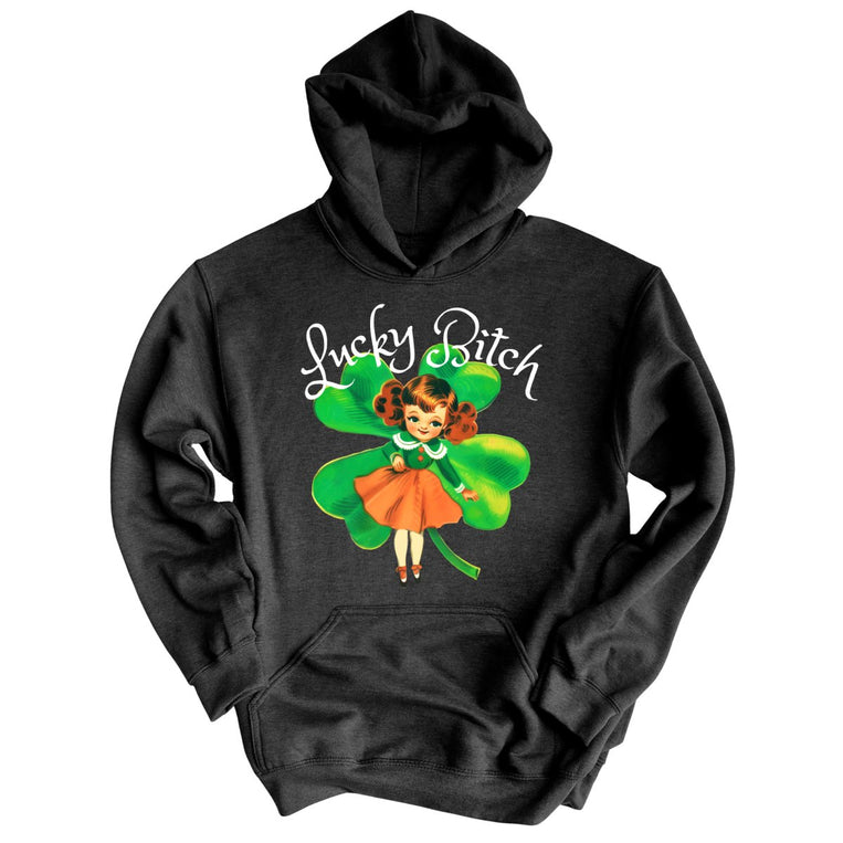 Lucky Bitch Graphic Hoodie - Charcoal Heather