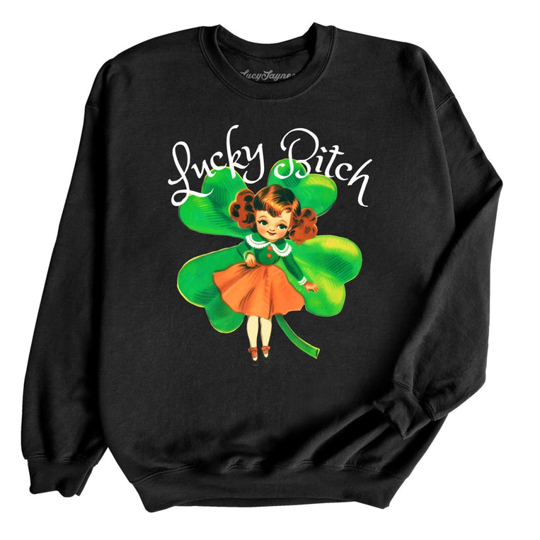 Lucky Bitch Graphic Sweatshirt - Black