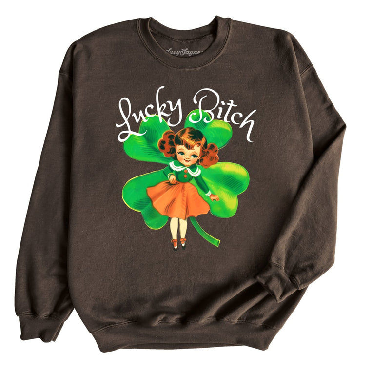 Lucky Bitch Graphic Sweatshirt - Dark Chocolate