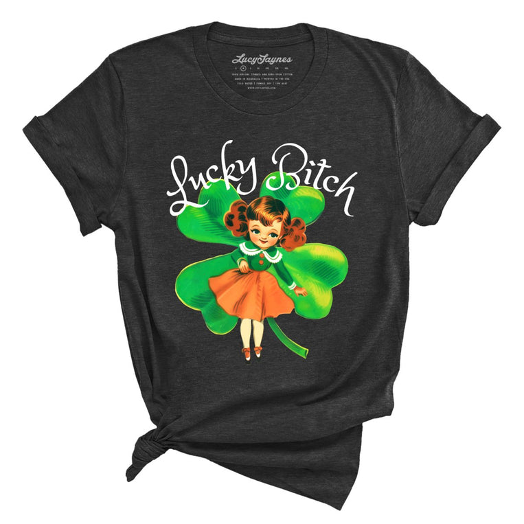 Lucky Bitch Graphic Tee - Dark Grey Heather