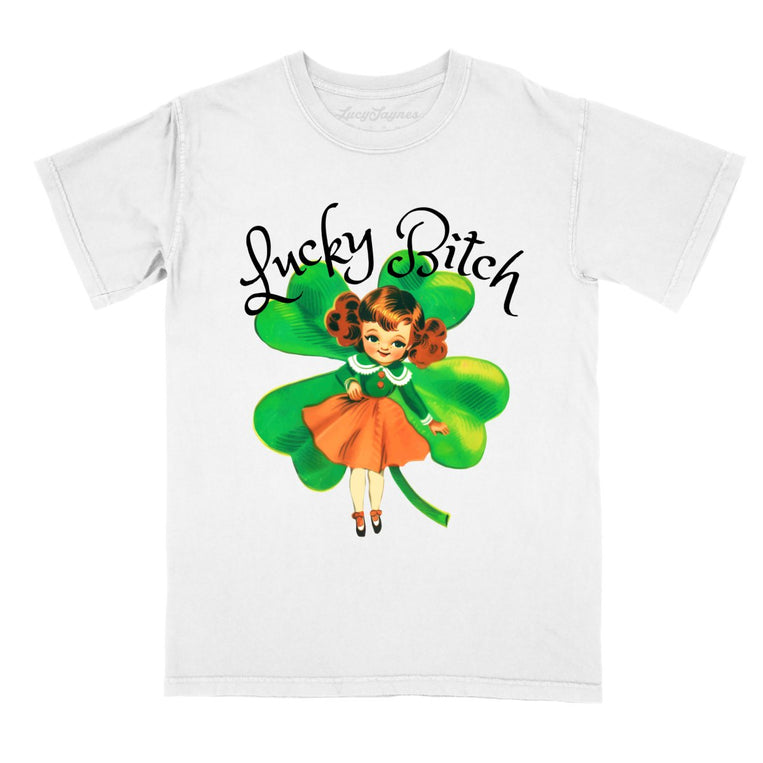 Lucky Bitch Comfort Colors Graphic Tee - White