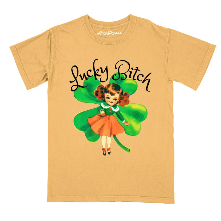 Lucky Bitch Comfort Colors Graphic Tee - Mustard