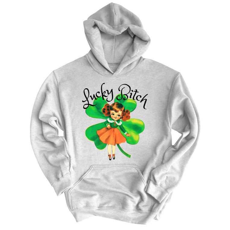 Lucky Bitch Graphic Hoodie - Grey Heather