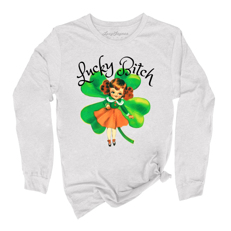 Lucky Bitch Graphic Long Sleeve Tee - Ash