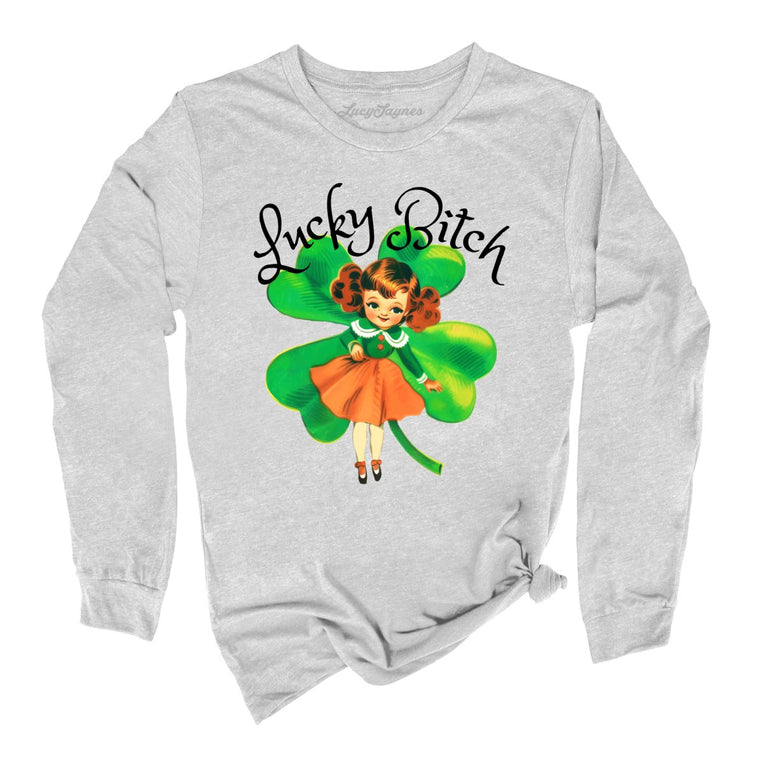 Lucky Bitch Graphic Long Sleeve Tee - Athletic Heather