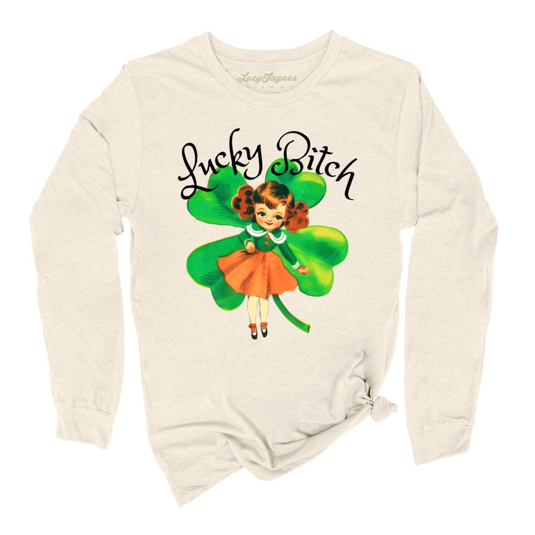 Lucky Bitch Graphic Long Sleeve Tee - Natural