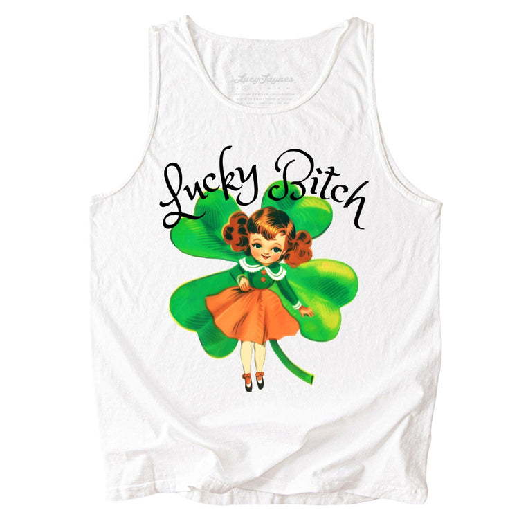 Lucky Bitch Comfort Colors Graphic Tank Top - White
