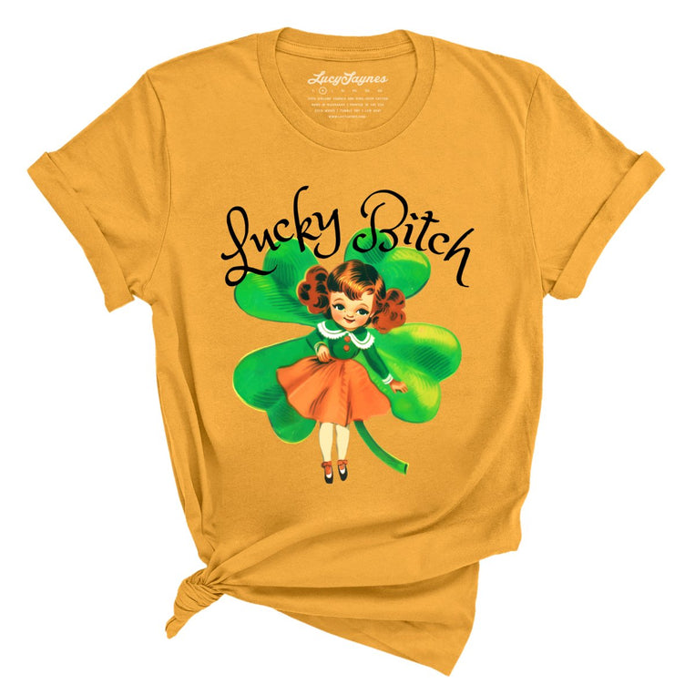 Lucky Bitch Graphic Tee - Mustard