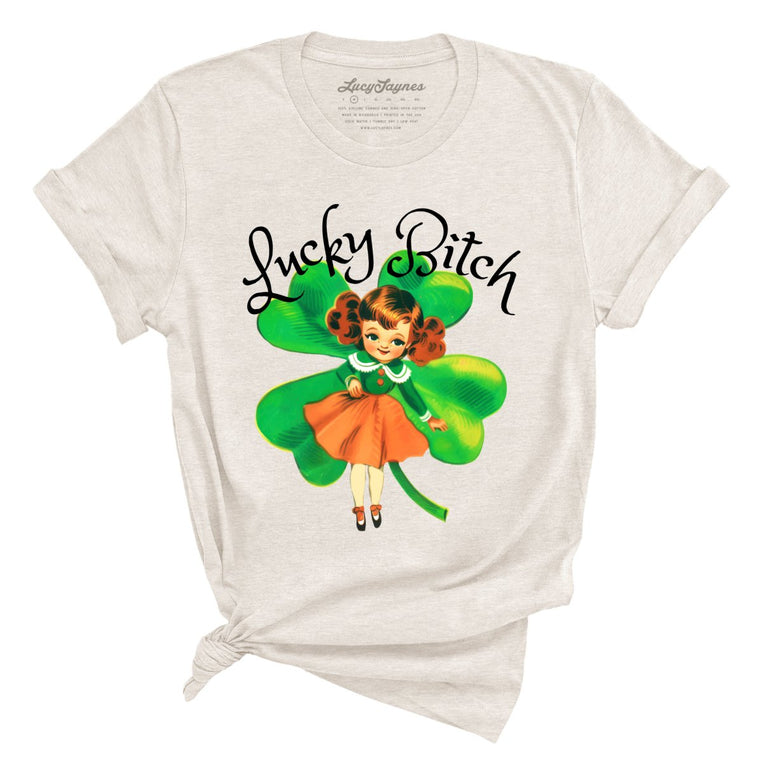 Lucky Bitch Graphic Tee - Heather Dust