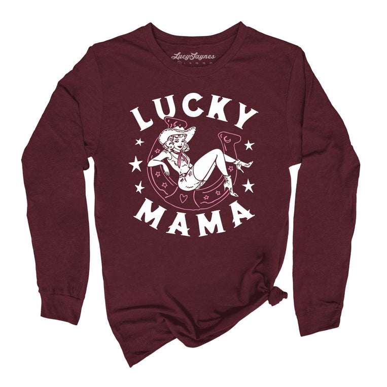 Lucky Mama Graphic Long Sleeve Tee - Maroon